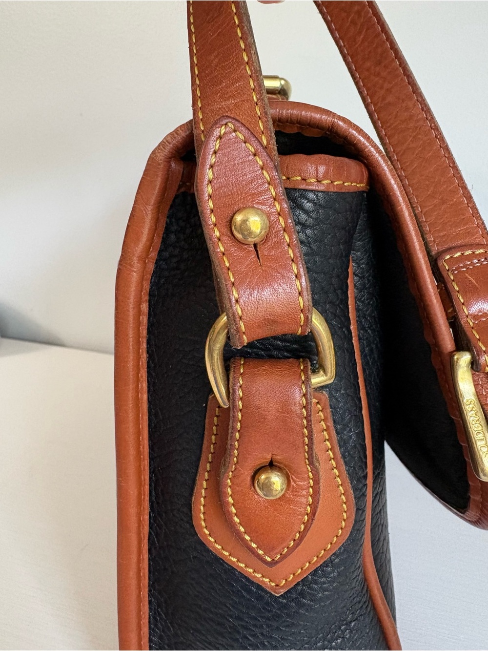 Vintage Dooney & Bourke AWL Leather Carrier Bag Black Tan Crossbody Satchel 90s - Picture 10 of 16